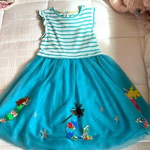 Girls mini Boden dress with cotton top and tulle mermaid appliqué skirt.